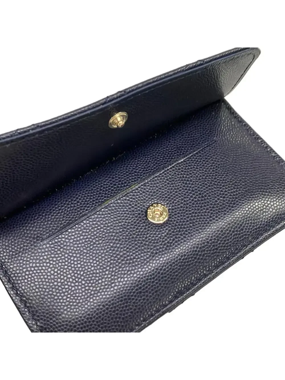 Chanel Navy Calfskin Card Case Gold #300004C13B